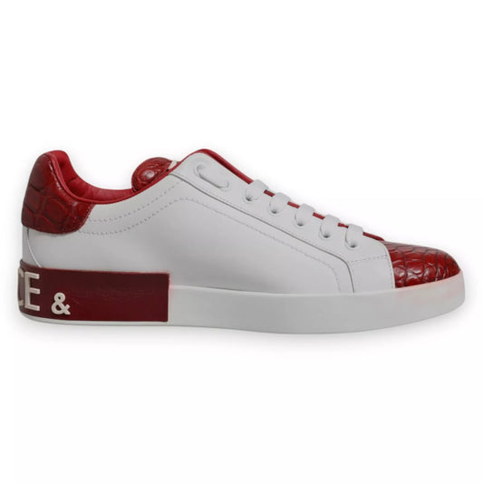 Dolce &amp; Gabbana White Red Leather Logo Portofino Sneaker