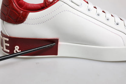 Dolce &amp; Gabbana White Red Leather Logo Portofino Sneaker