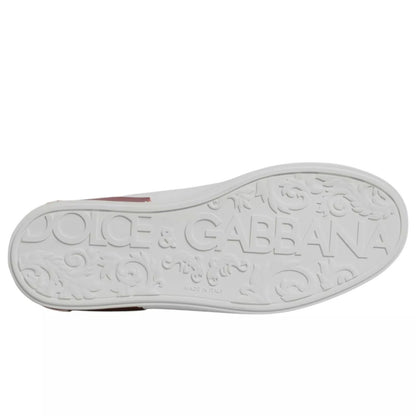 Dolce &amp; Gabbana White Red Leather Logo Portofino Sneaker