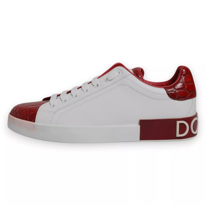 Dolce &amp; Gabbana White Red Leather Logo Portofino Sneaker