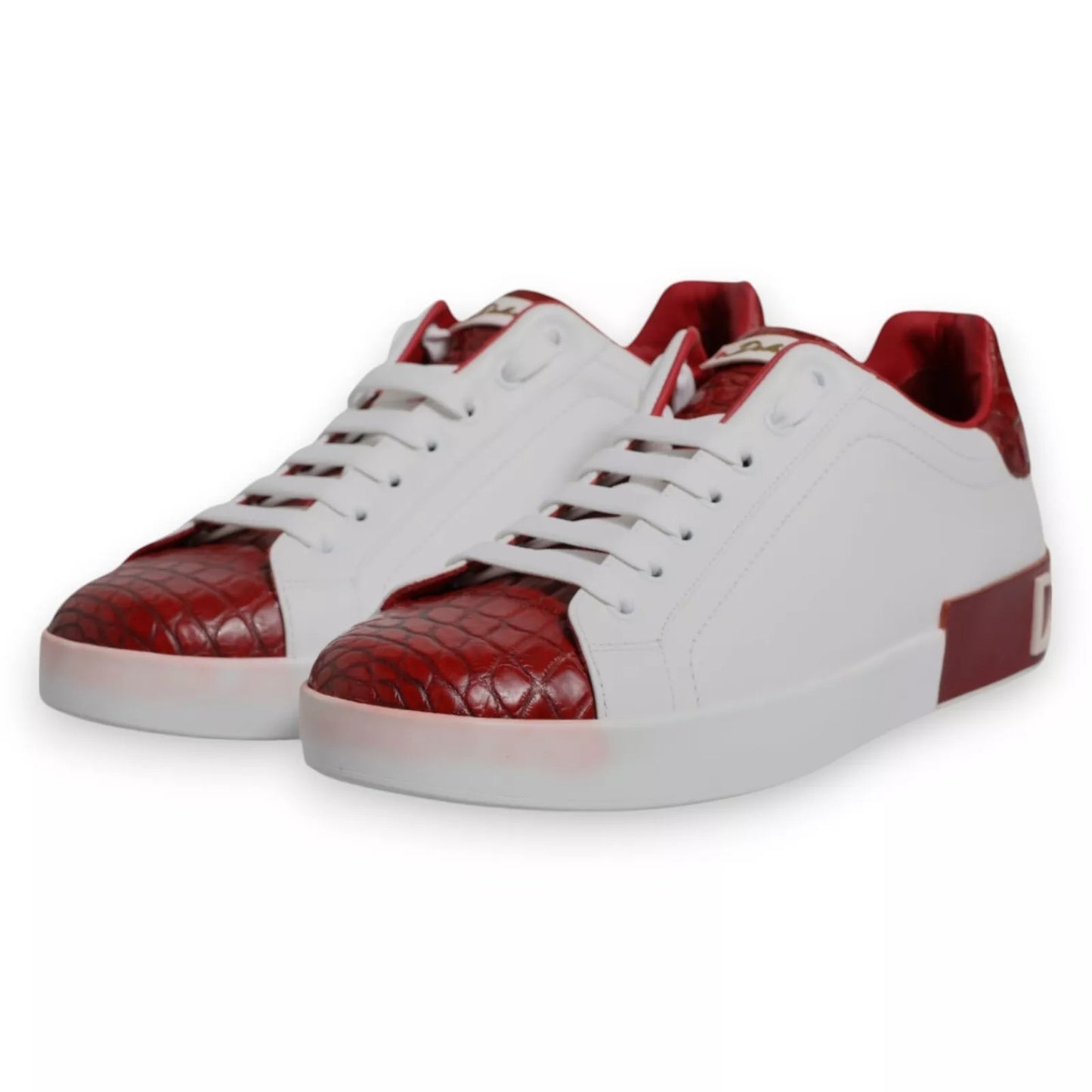 Dolce &amp; Gabbana White Red Leather Logo Portofino Sneaker