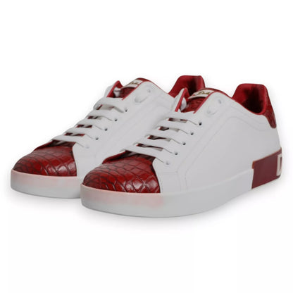 Dolce &amp; Gabbana White Red Leather Logo Portofino Sneaker
