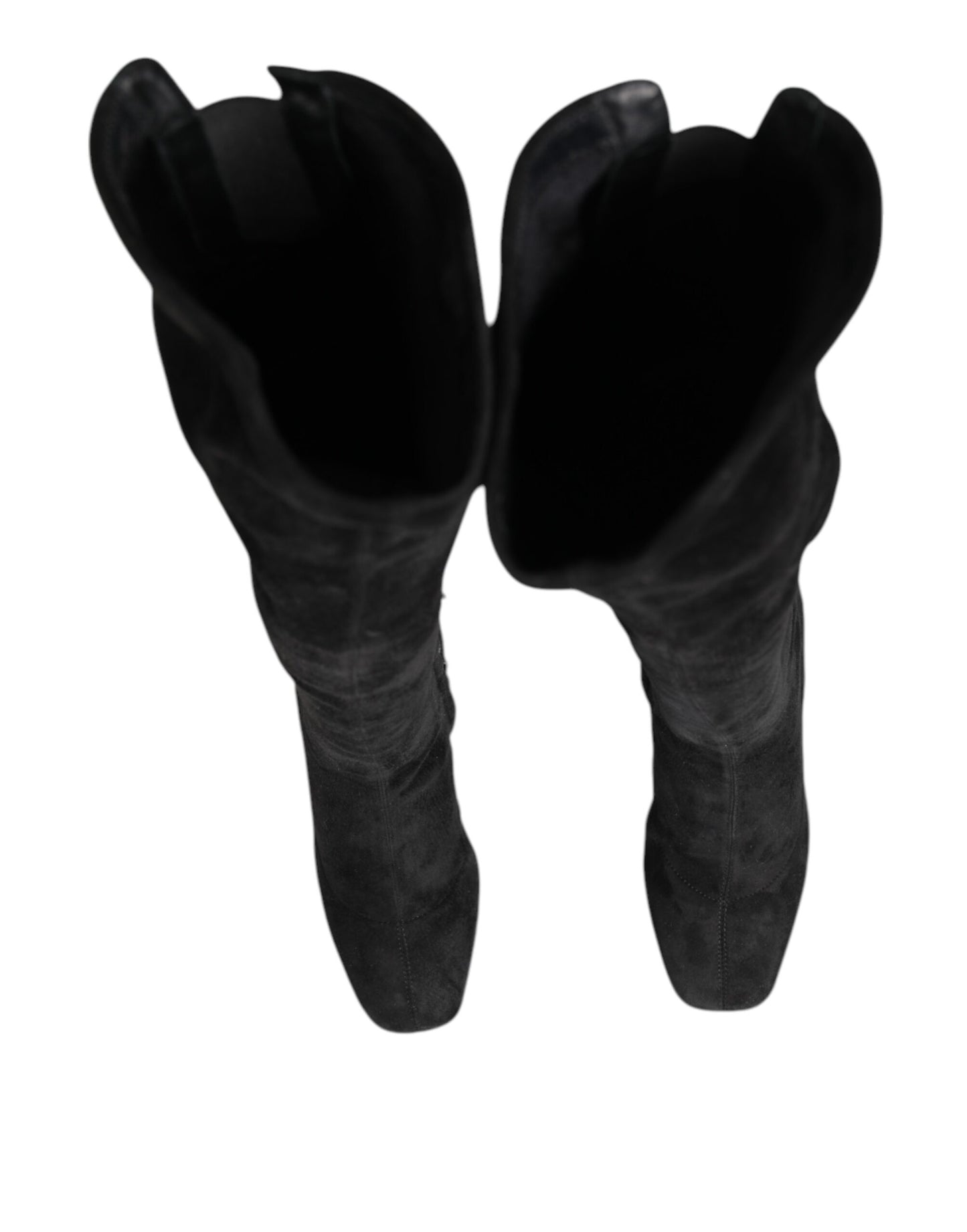 Dolce &amp; Gabbana Black Suede Leather Knee High Boots Shoes