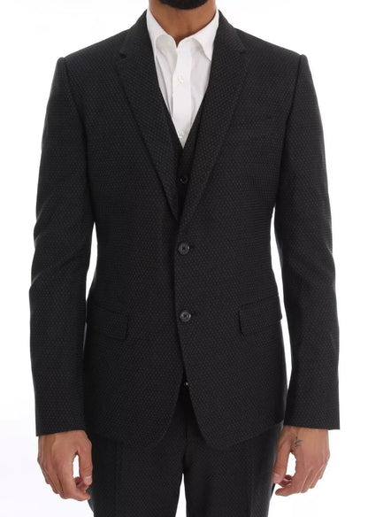 Dolce &amp; Gabbana Gray Patterned Wool 3 Piece Slim Suit