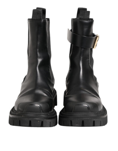 Dolce &amp; Gabbana Black Gold DG Logo Trekking Calf Boots Shoes