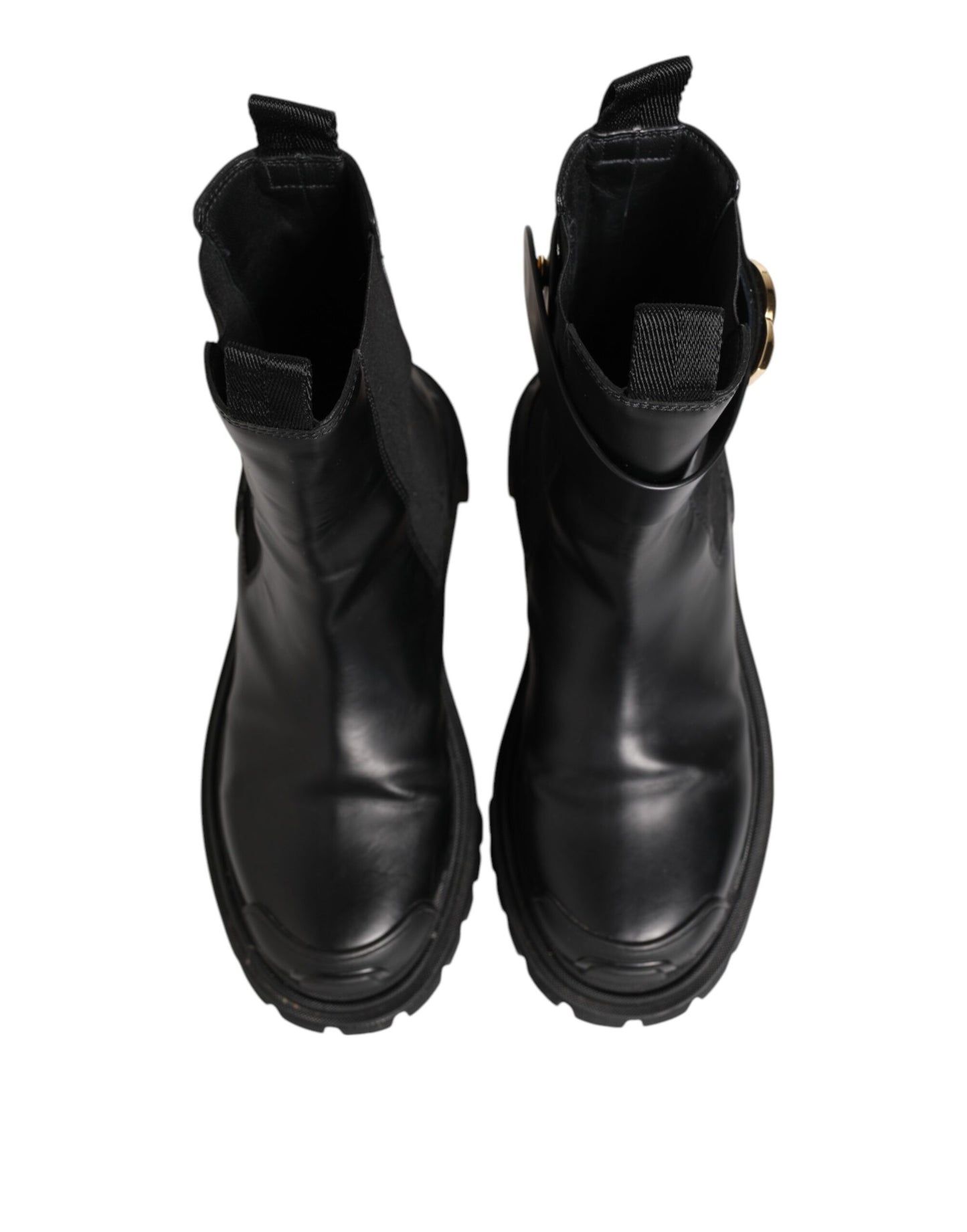 Dolce &amp; Gabbana Black Gold DG Logo Trekking Calf Boots Shoes