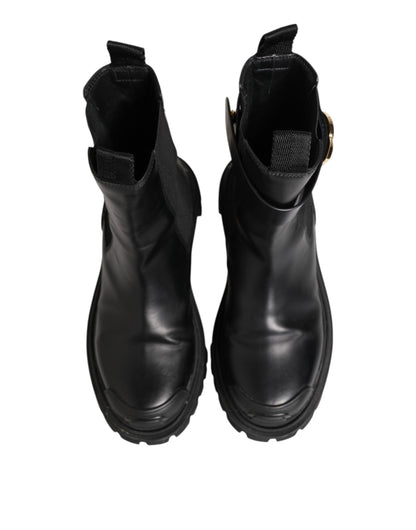 Dolce &amp; Gabbana Black Gold DG Logo Trekking Calf Boots Shoes