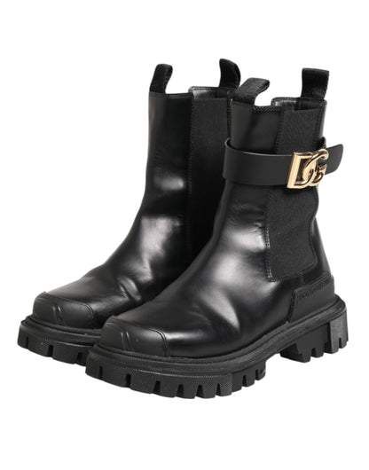 Dolce &amp; Gabbana Black Gold DG Logo Trekking Calf Boots Shoes