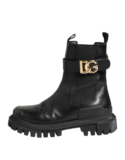 Dolce &amp; Gabbana Black Gold DG Logo Trekking Calf Boots Shoes