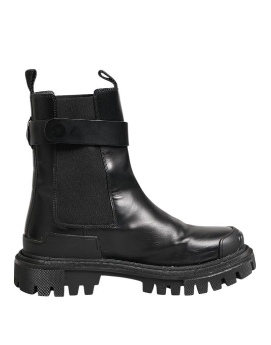 Dolce &amp; Gabbana Black Gold DG Logo Trekking Calf Boots Shoes