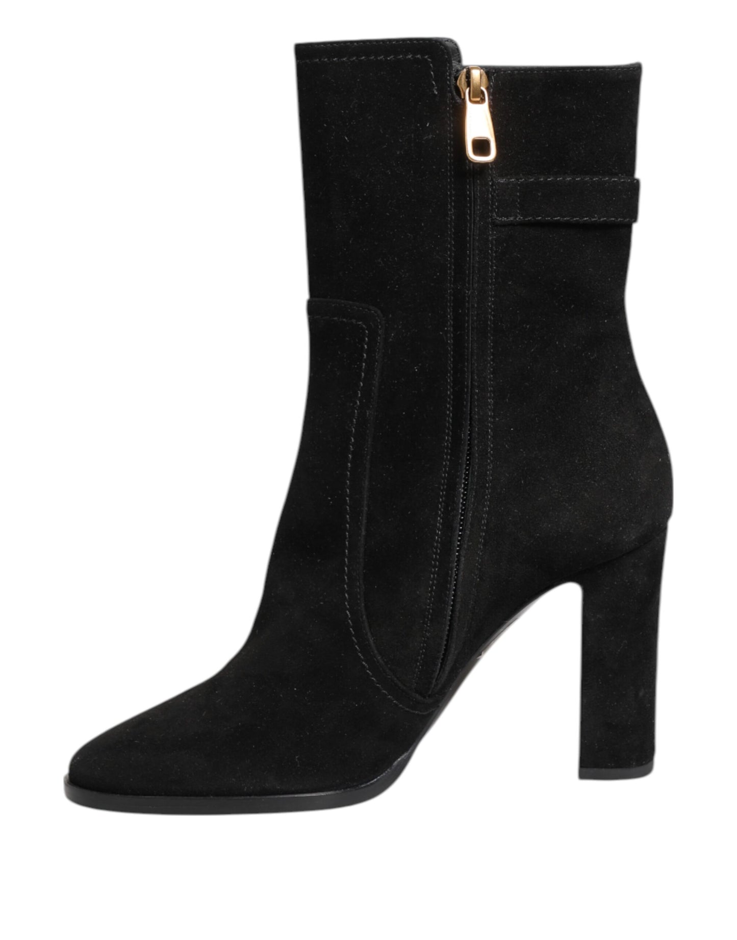 Dolce &amp; Gabbana Black Suede Leather Mid Calf Boots Shoes