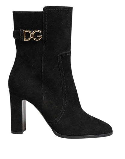 Dolce &amp; Gabbana Black Suede Leather Mid Calf Boots Shoes