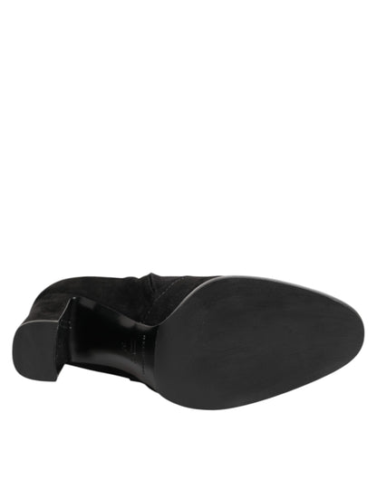 Dolce &amp; Gabbana Black Suede Leather Mid Calf Boots Shoes