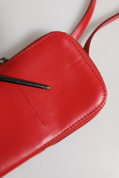 Dolce &amp; Gabbana Red Leather Purse Phone Sling Crossbody Neck Strap Bag