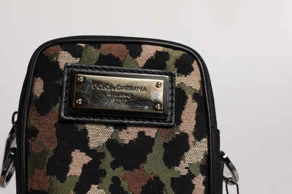 Dolce &amp; Gabbana Multicolor Leopard Jacquard Logo Plaque Neck Strap Bag