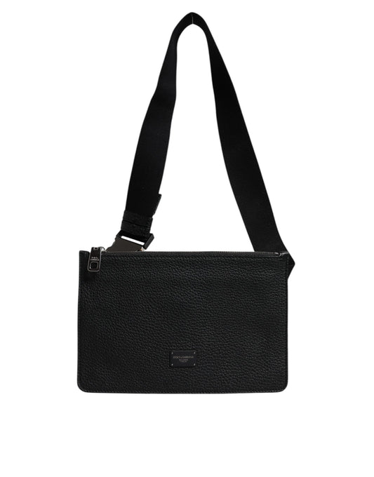 Dolce &amp; Gabbana Black Leather Logo Embossed Waist Fanny Pack Bag