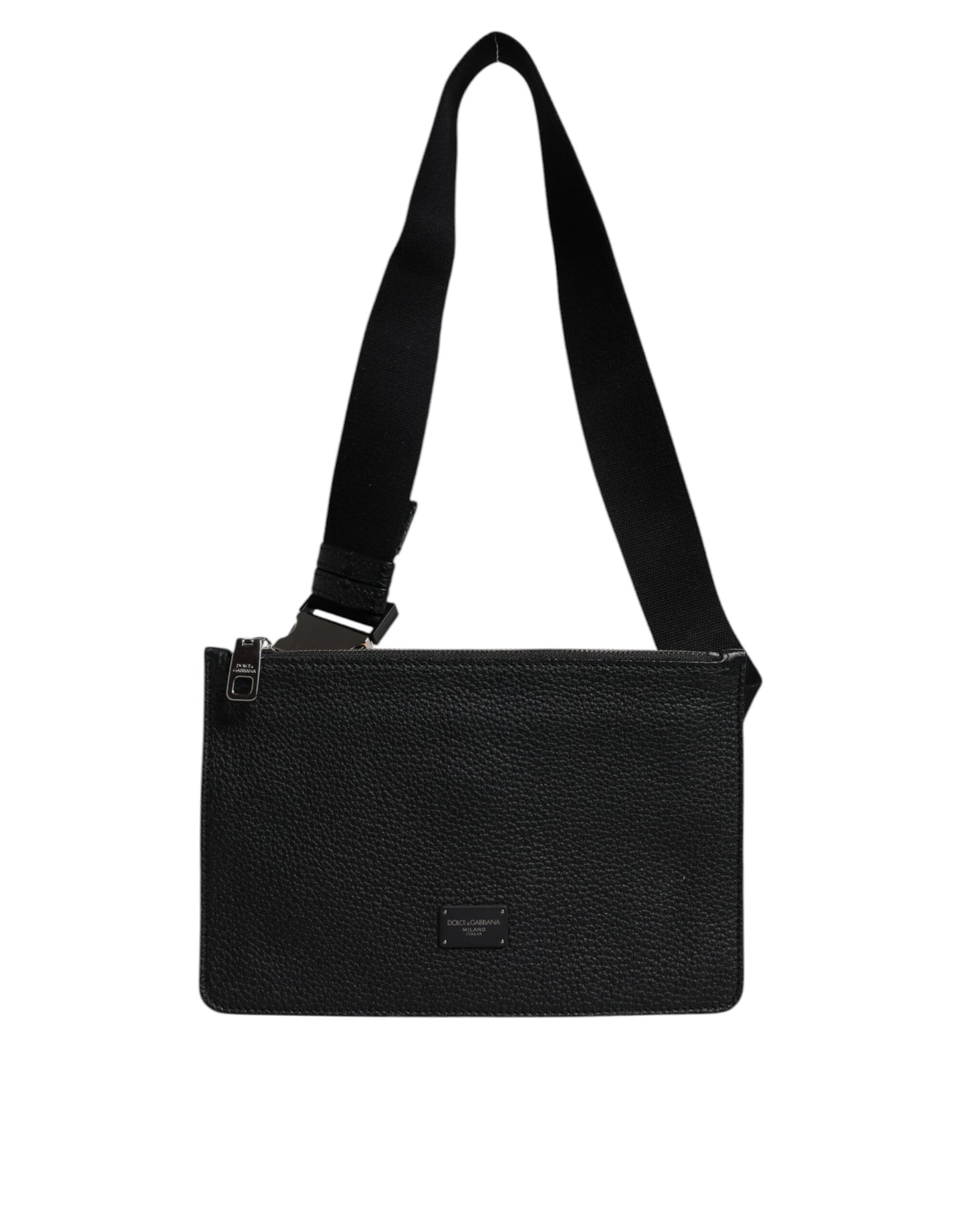 Dolce &amp; Gabbana Black Leather Logo Embossed Waist Fanny Pack Bag