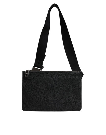 Dolce &amp; Gabbana Black Leather Logo Embossed Waist Fanny Pack Bag