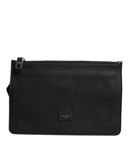 Dolce &amp; Gabbana Black Leather Logo Embossed Waist Fanny Pack Bag