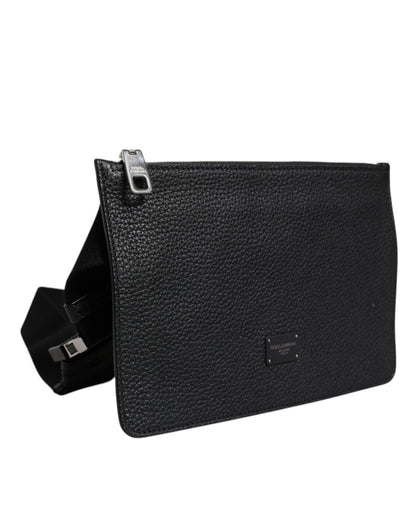 Dolce &amp; Gabbana Black Leather Logo Embossed Waist Fanny Pack Bag