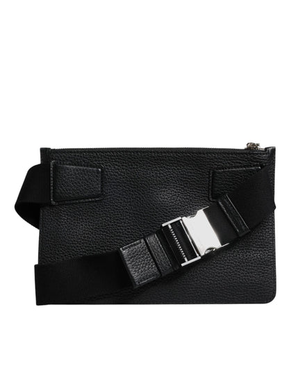 Dolce &amp; Gabbana Black Leather Logo Embossed Waist Fanny Pack Bag