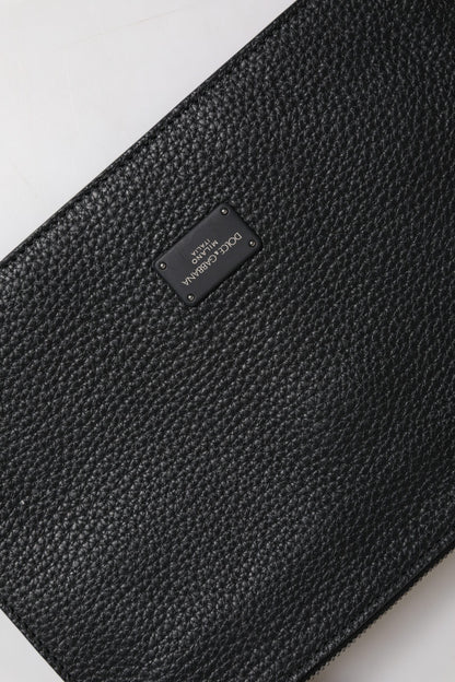 Dolce &amp; Gabbana Black Leather Logo Embossed Waist Fanny Pack Bag