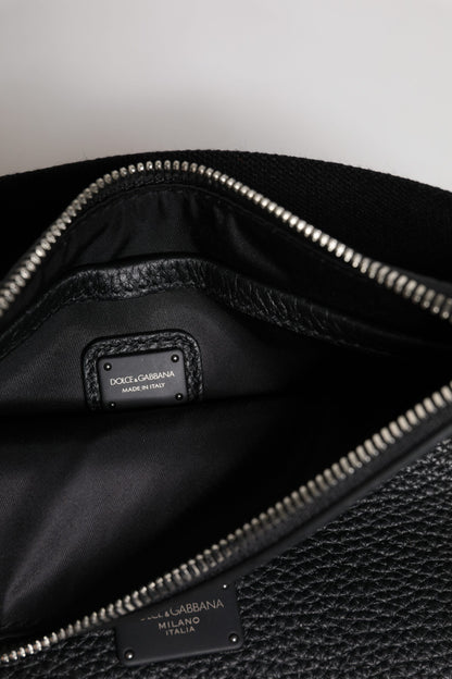 Dolce &amp; Gabbana Black Leather Logo Embossed Waist Fanny Pack Bag