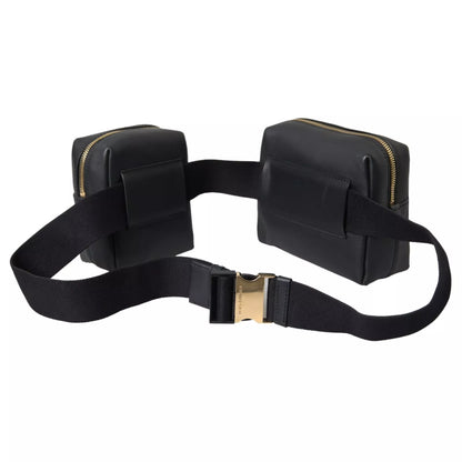 Dolce &amp; Gabbana Black Calfskin Leather Double Waist Belt Fanny Pack Bag