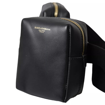 Dolce &amp; Gabbana Black Calfskin Leather Double Waist Belt Fanny Pack Bag