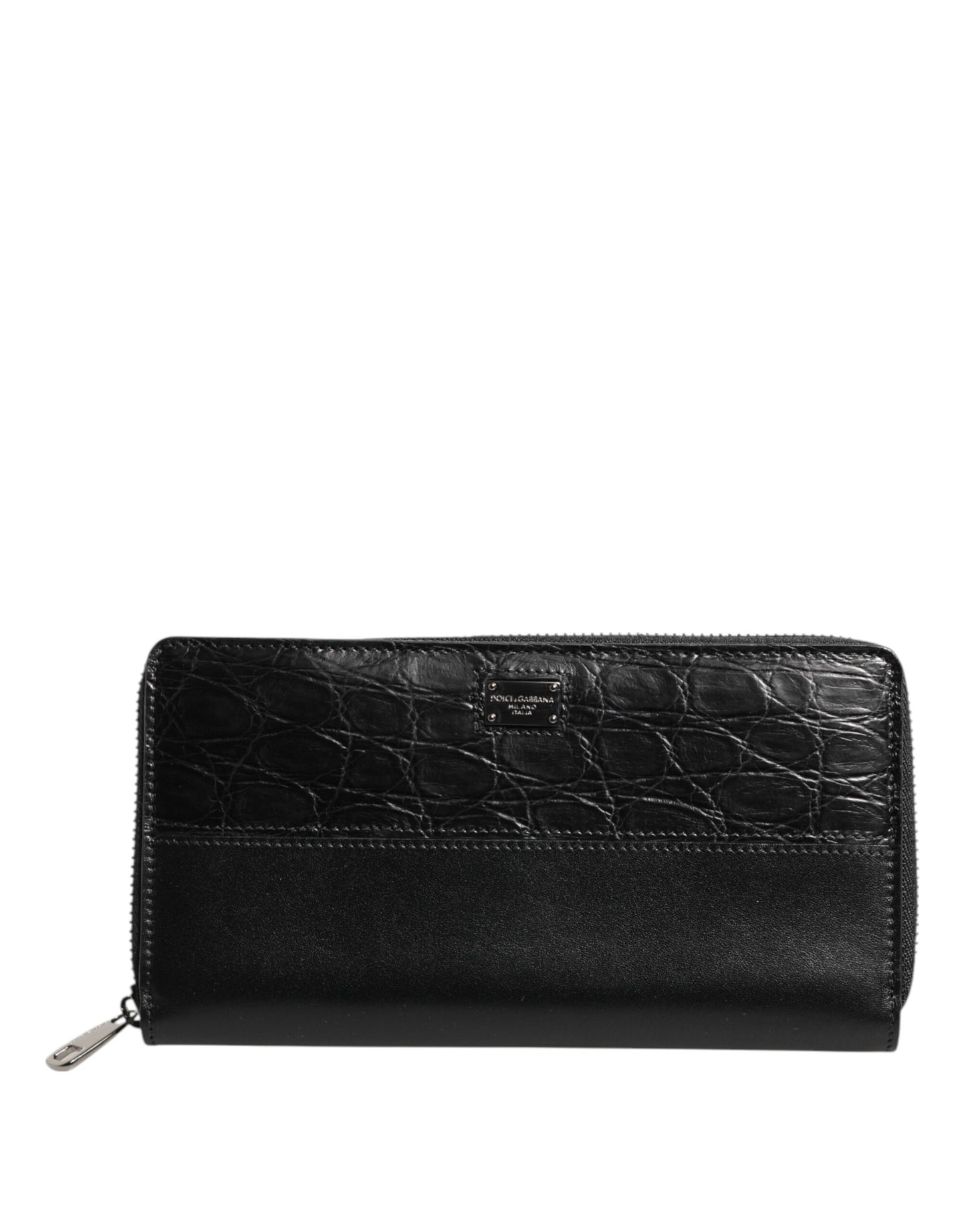 Dolce &amp; Gabbana Black Leather DG Plaque Zip Around Continental Wallet