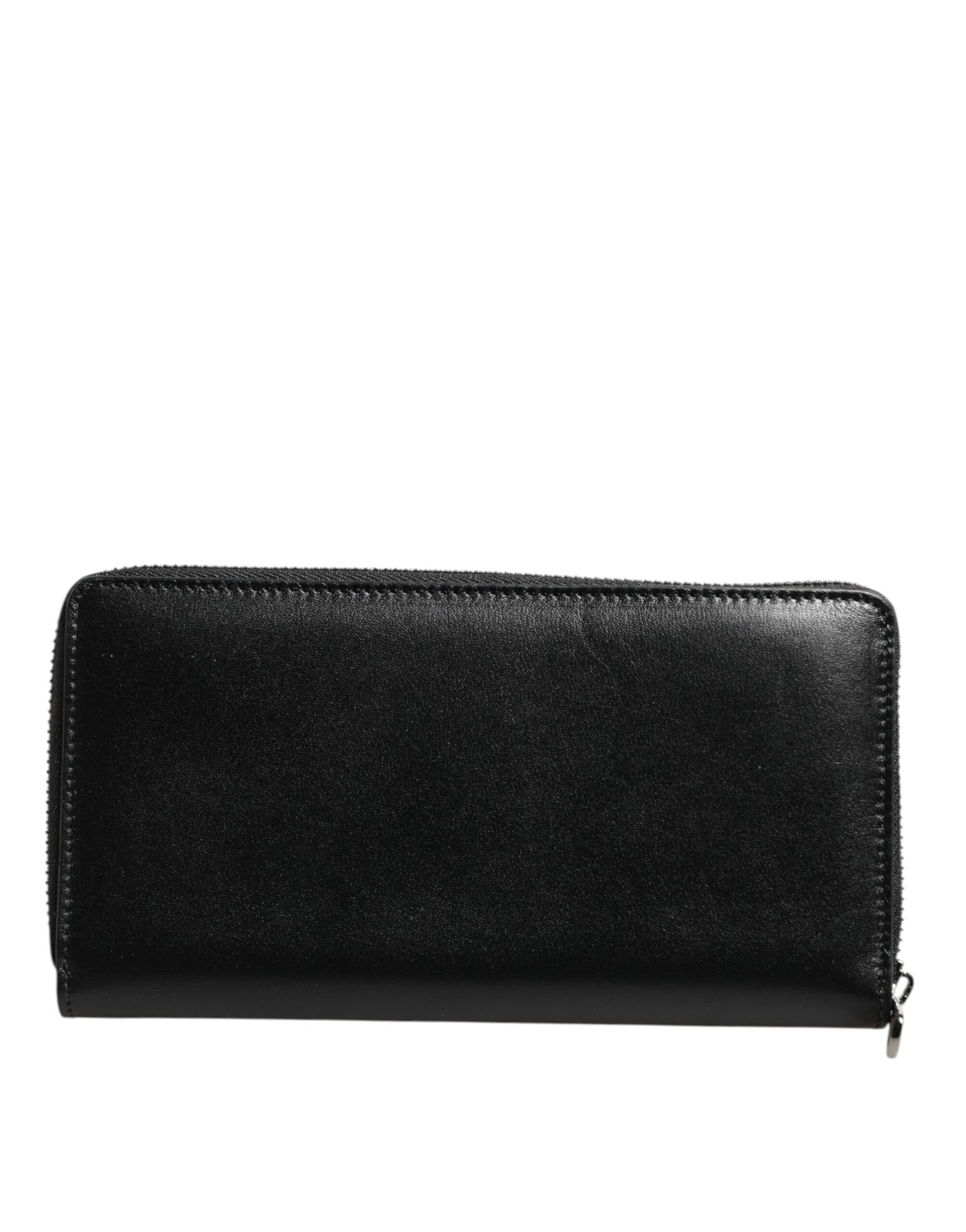 Dolce &amp; Gabbana Black Leather DG Plaque Zip Around Continental Wallet