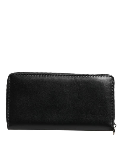Dolce &amp; Gabbana Black Leather DG Plaque Zip Around Continental Wallet