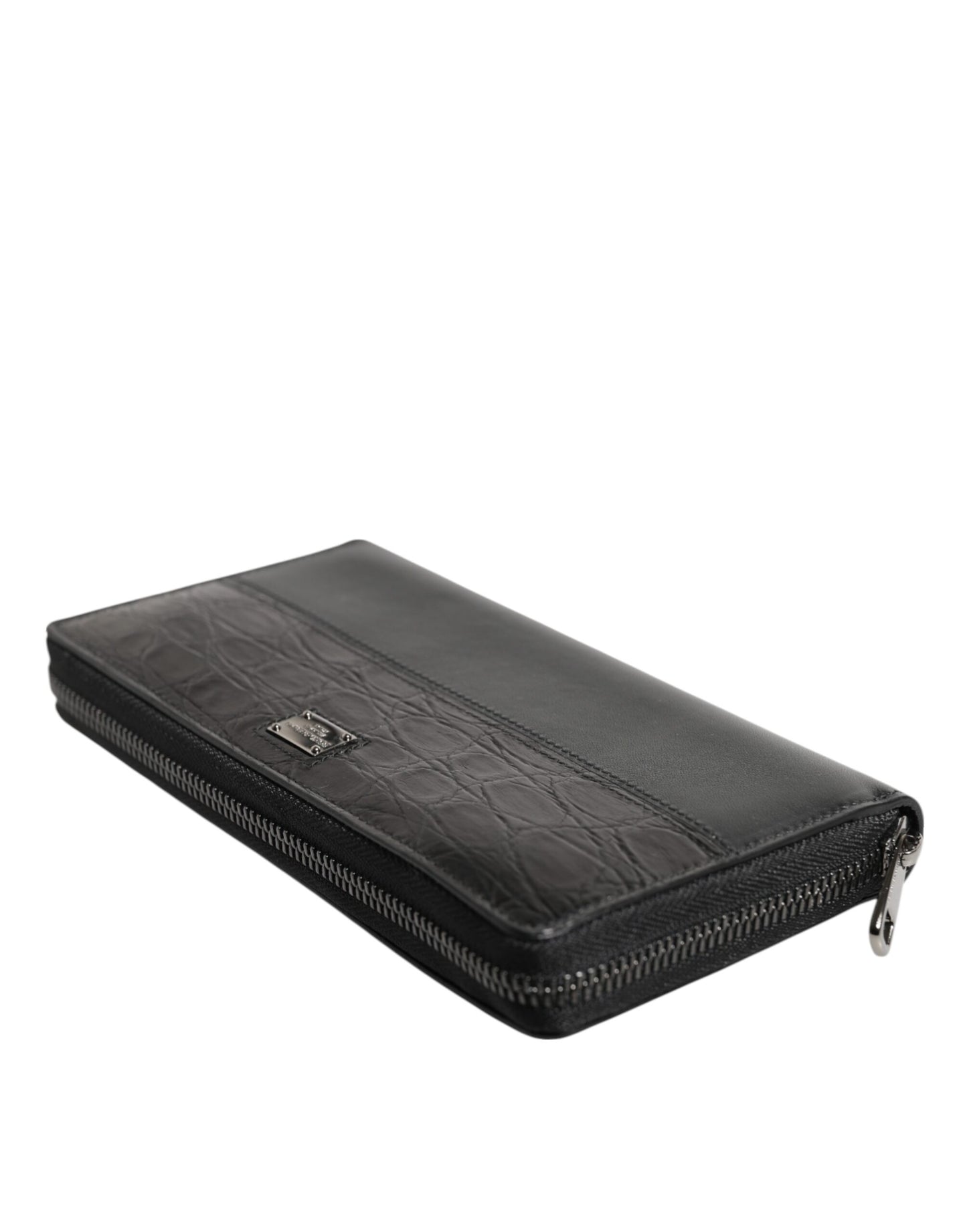 Dolce &amp; Gabbana Black Leather DG Plaque Zip Around Continental Wallet