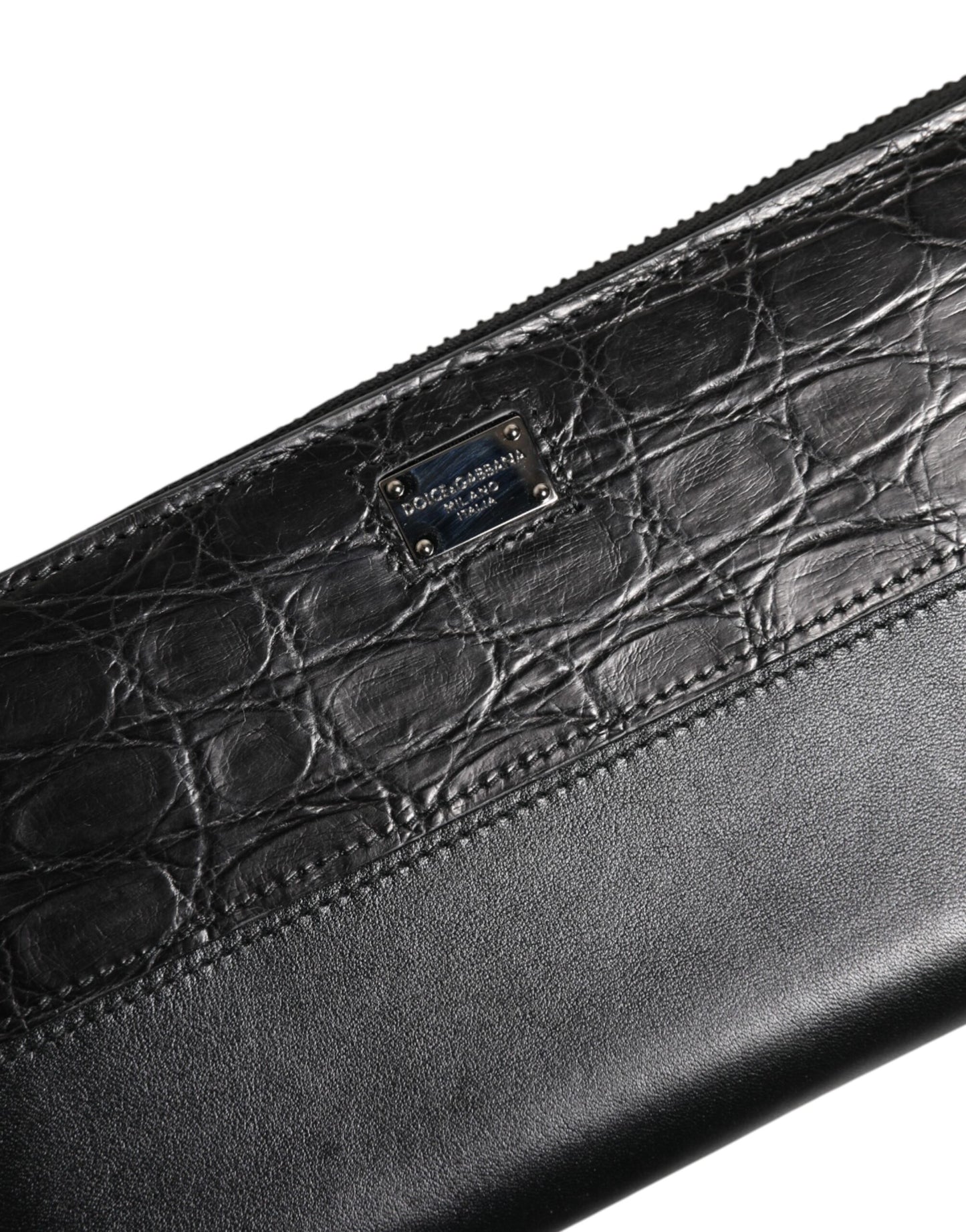 Dolce &amp; Gabbana Black Leather DG Plaque Zip Around Continental Wallet
