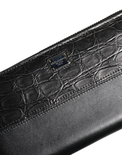 Dolce &amp; Gabbana Black Leather DG Plaque Zip Around Continental Wallet