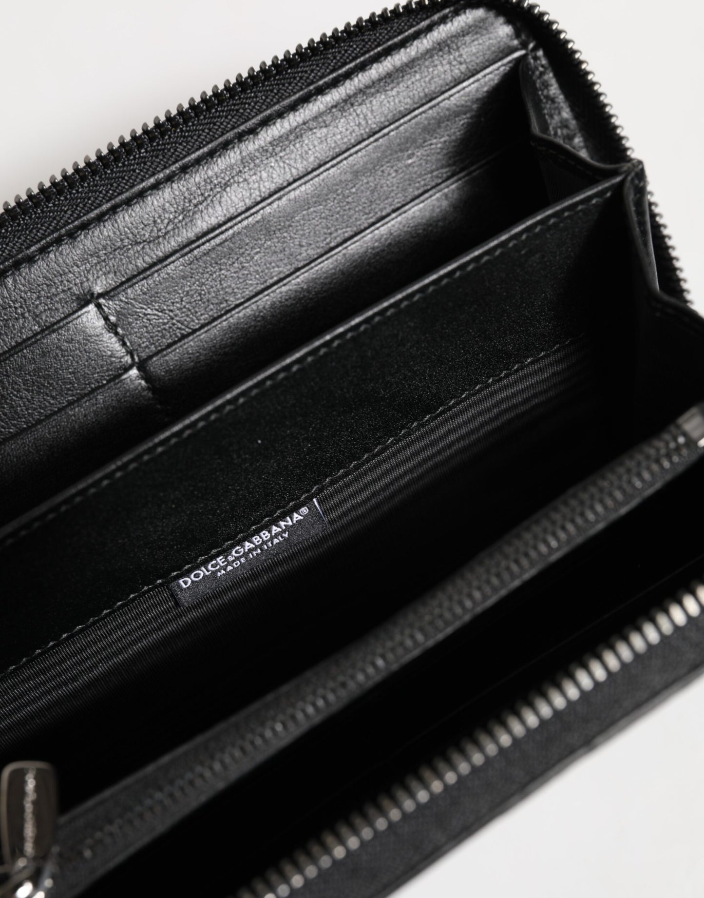 Dolce &amp; Gabbana Black Leather DG Plaque Zip Around Continental Wallet
