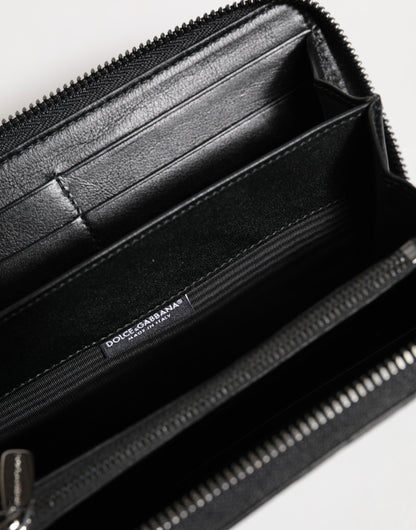 Dolce &amp; Gabbana Black Leather DG Plaque Zip Around Continental Wallet