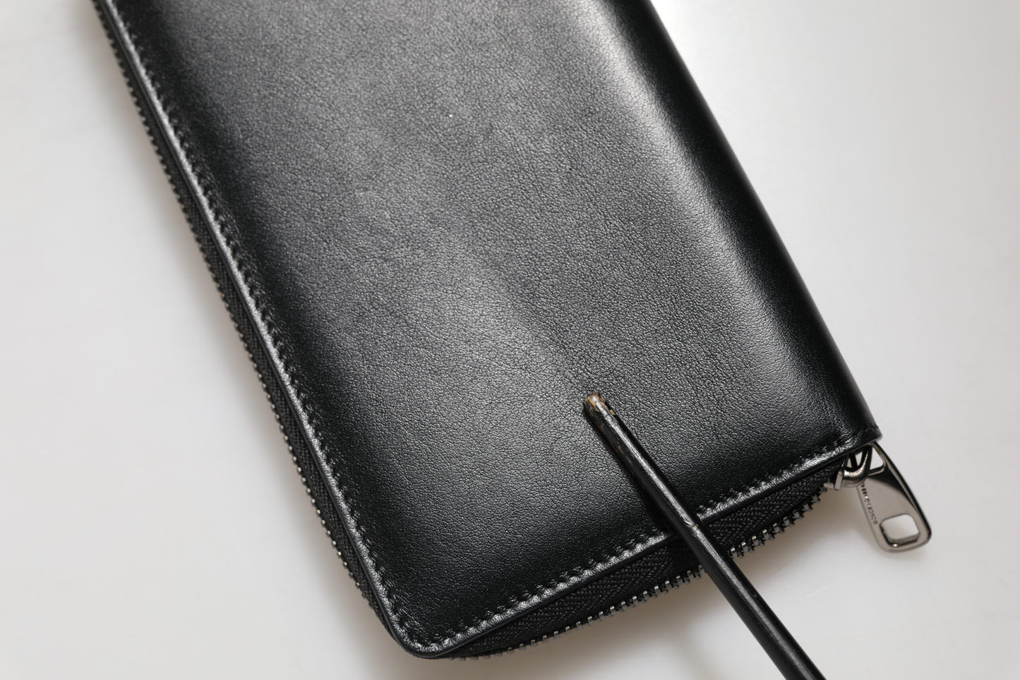 Dolce &amp; Gabbana Black Leather DG Plaque Zip Around Continental Wallet