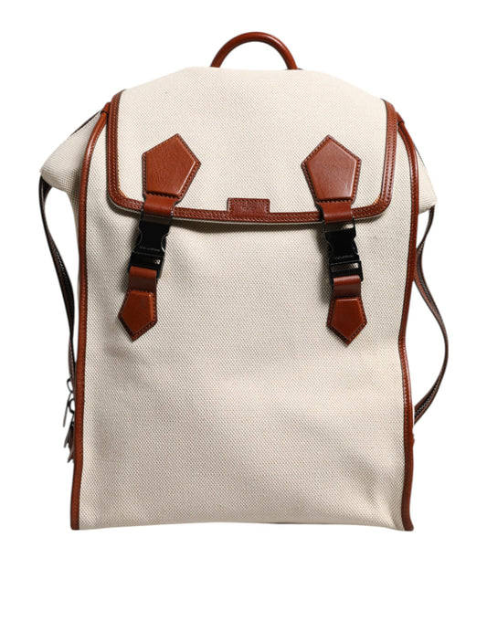 Dolce &amp; Gabbana Beige Brown Canvas Leather EDGE Travel Men Back Pack Bag