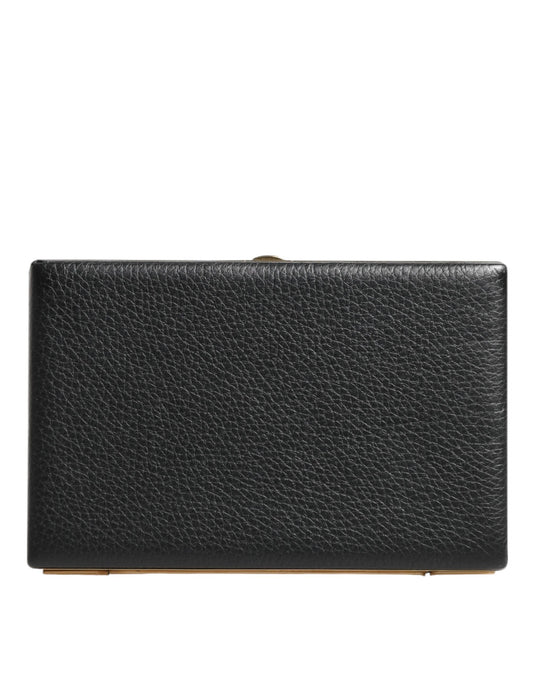 Dolce &amp; Gabbana Black Leather Gold Frame Clutch Evening Party Purse Bag