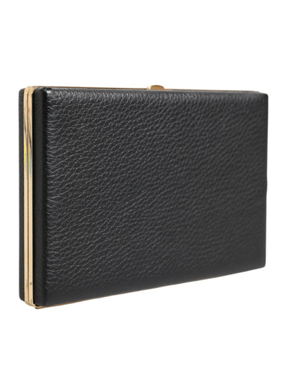 Dolce &amp; Gabbana Black Leather Gold Frame Clutch Evening Party Purse Bag