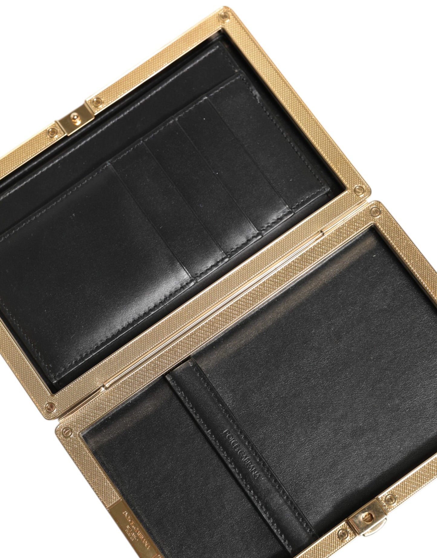 Dolce &amp; Gabbana Black Leather Gold Frame Clutch Evening Party Purse Bag