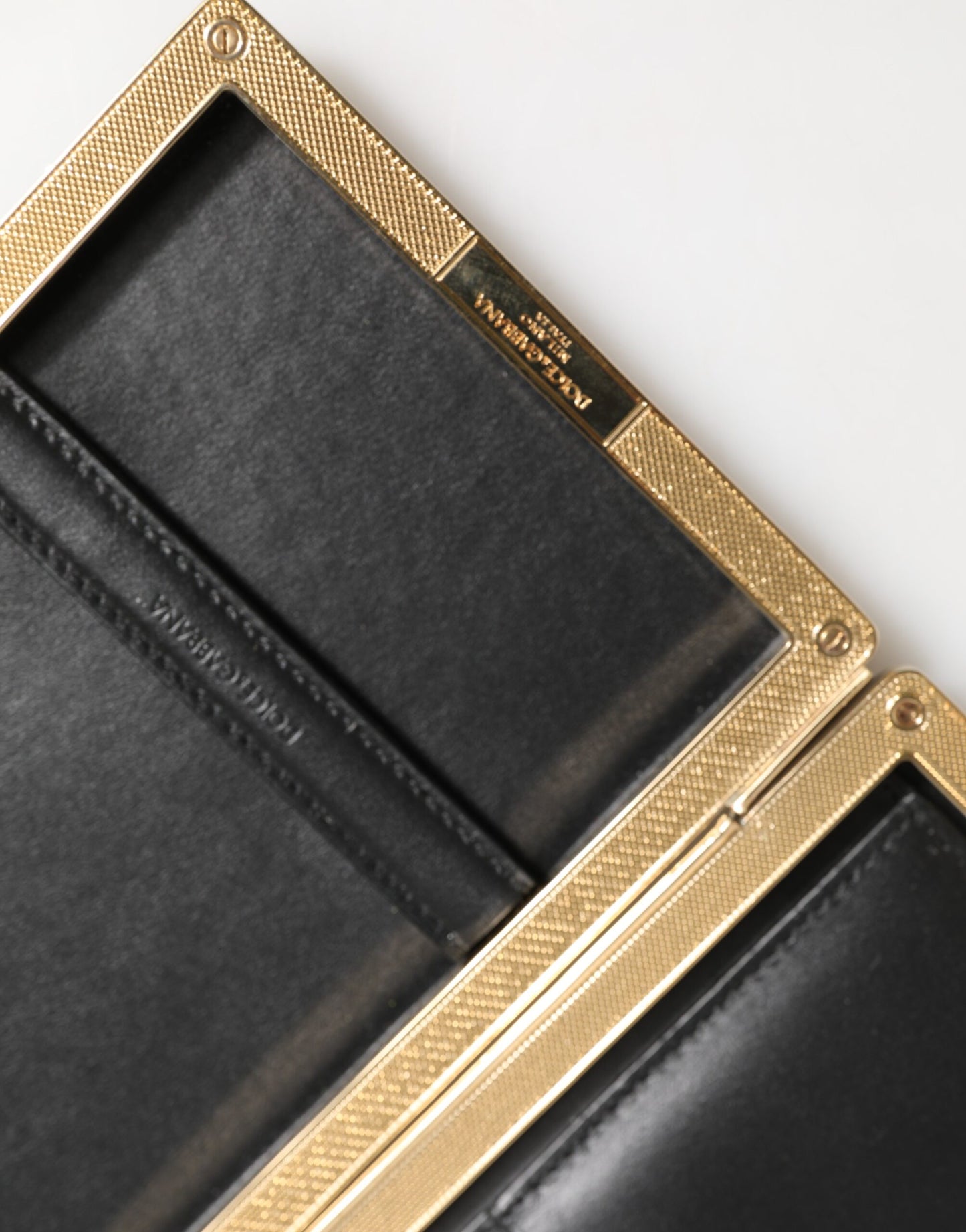 Dolce &amp; Gabbana Black Leather Gold Frame Clutch Evening Party Purse Bag
