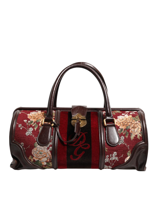 Dolce &amp; Gabbana Multicolor Leather Jacquard Velvet Travel Duffle Bag