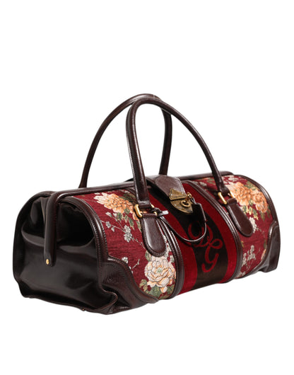 Dolce &amp; Gabbana Multicolor Leather Jacquard Velvet Travel Duffle Bag