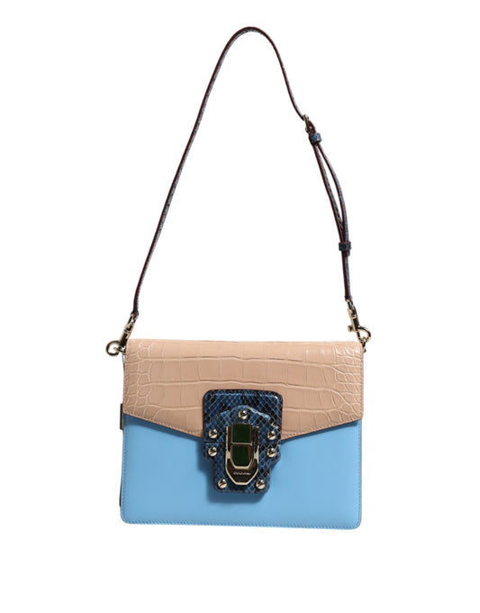 Dolce &amp; Gabbana Blue Beige Exotic Leather LUCIA Crossbody Bag