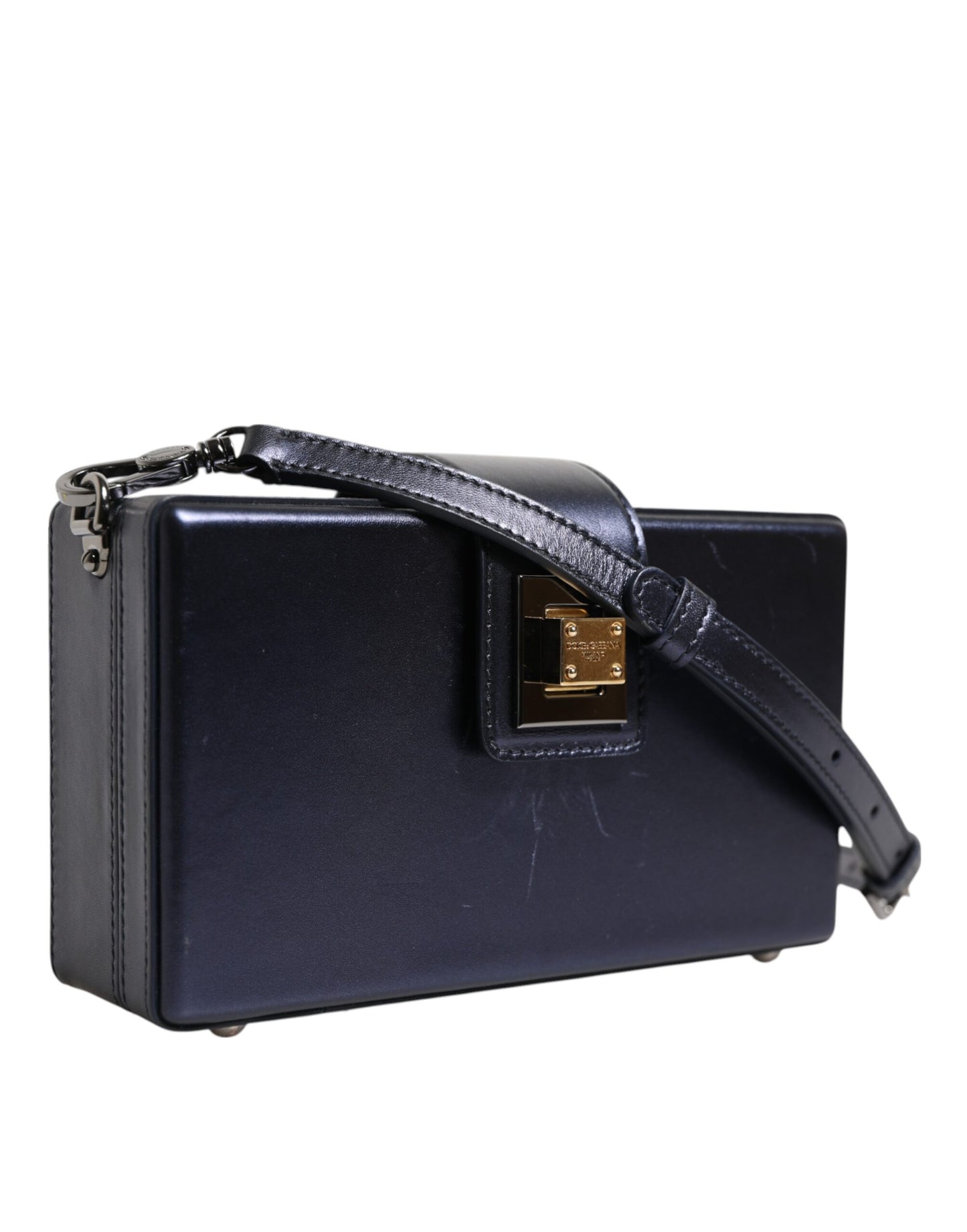 Dolce &amp; Gabbana Blue DG BOX Lambskin Leather Crossbody Strap Bag