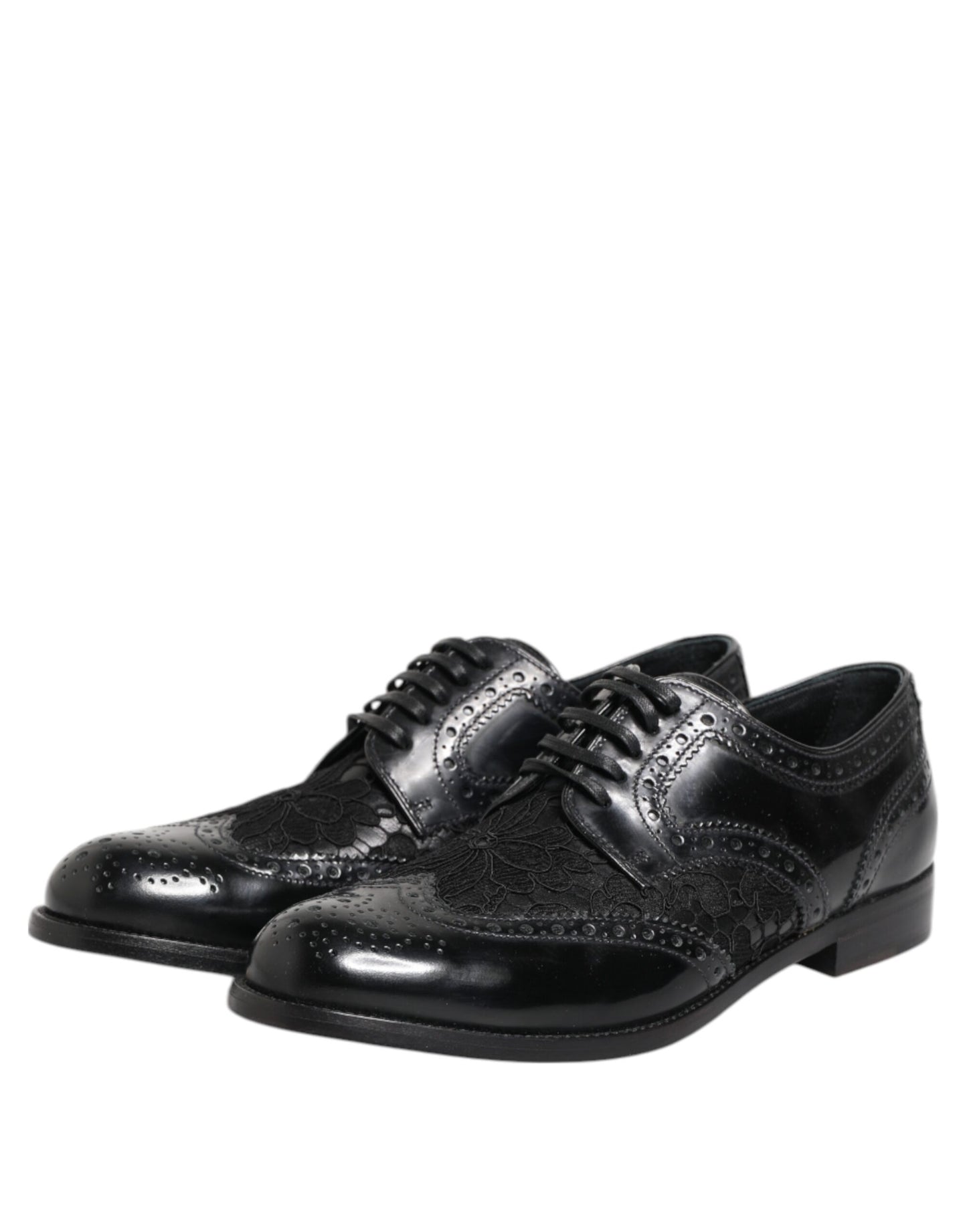 Dolce &amp; Gabbana Black Leather Floral Lace Dress Formal Shoes