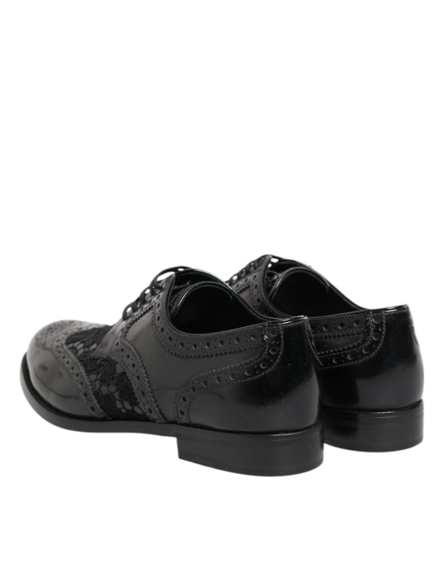 Dolce &amp; Gabbana Black Leather Floral Lace Dress Formal Shoes
