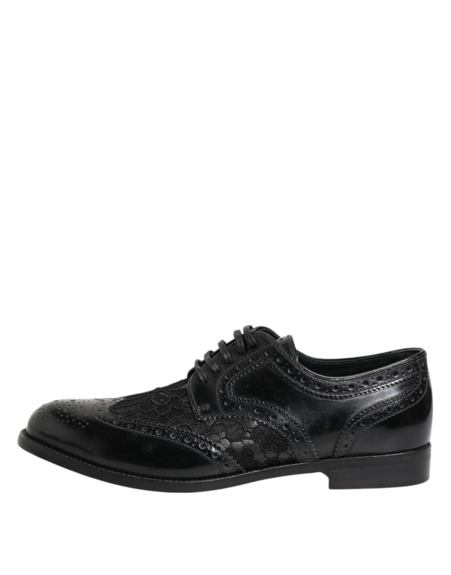 Dolce &amp; Gabbana Black Leather Floral Lace Dress Formal Shoes
